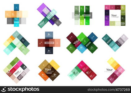 Vector color stripes infographics templates with sample option text, isolated on white. Geometric business abstract layouts for your message or figure presentation