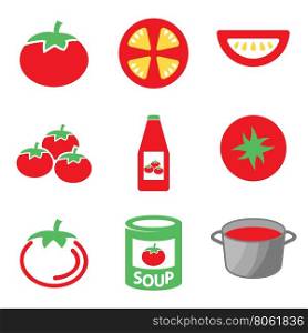 Vector color tomato icons set. . Vector color tomato icons set on white background