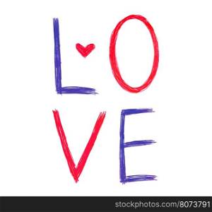 Vector color word ''Love'' with abstract heart on white