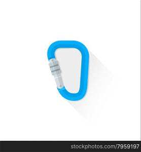 vector colored climbing blue metal carabiner flat design colored isolated illustration on white background with shadow &#xA;