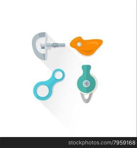 vector colored climbing bolt hanger hold eight figure belay descender pulley colored isolated illustration on white background with shadow&#xA;