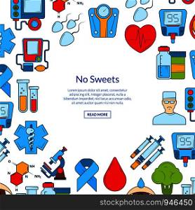 Vector colored diabetes icons background with place for text illustration. Vector colored diabetes icons with place for text