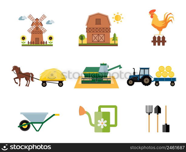 vector colored farm and farming icons in flat style