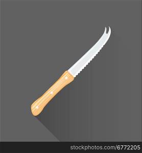 vector colored flat design bar knife wood handle forked blade tip isolated illustration gray background long shadow&#xA;