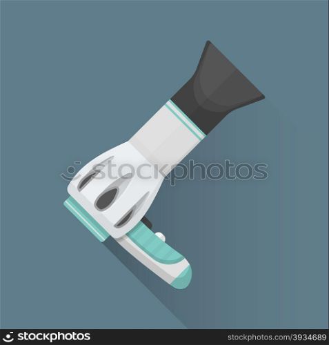 vector colored flat design barber electric hairdryer illustration isolated dark background long shadow&#xA;