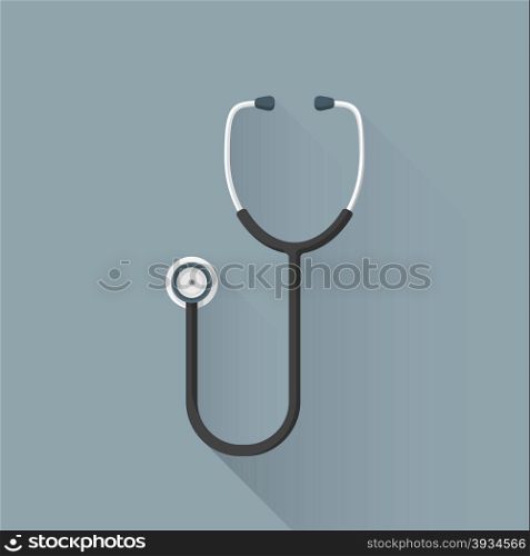 vector colored flat design black medical sound stethoscope illustration isolated dark background long shadow&#xA;