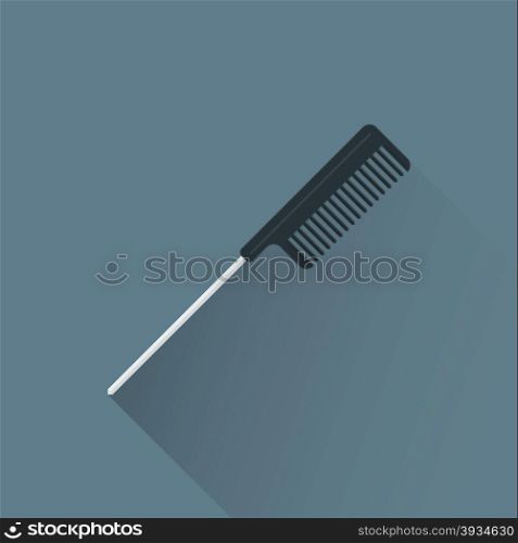 vector colored flat design black plastic barber styling comb sharp iron handle illustration isolated dark background long shadow&#xA;
