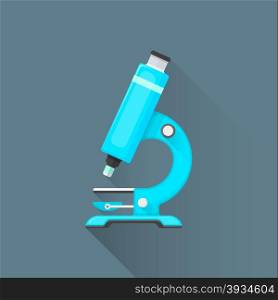 vector colored flat design blue laboratory microscope illustration isolated dark background long shadow&#xA;