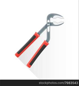 vector colored flat design construction adjustable water pump pliers red black handle illustration isolated white background long shadow&#xA;