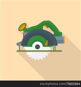 vector colored flat design electric hand circular saw icon with shadow&#xA;