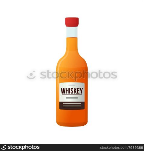 vector colored flat design full whiskey bottle with white label isolated illustration on white background&#xA;