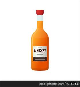 vector colored flat design full whiskey bottle with white label isolated illustration on white background&#xA;