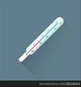 vector colored flat design glass medical mercury thermometer illustration isolated dark background long shadow&#xA;