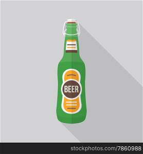 vector colored flat design green beer bottle with plug icon with shadow&#xA;