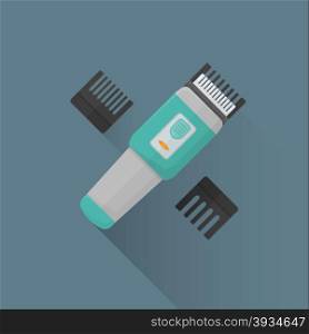 vector colored flat design hairdresser electric hair clipper machine illustration isolated dark background long shadow&#xA;