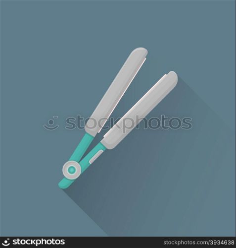 vector colored flat design hairdresser electric iron for hair illustration isolated dark background long shadow&#xA;