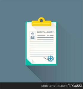 vector colored flat design hospital chart person photo sign print crest teal clipboard golden clip illustration isolated dark background long shadow&#xA;