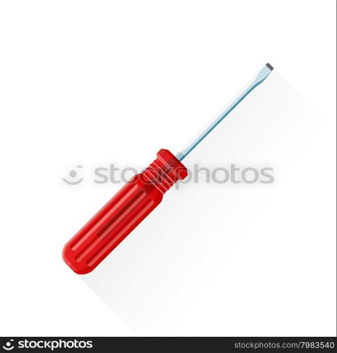 vector colored flat design house remodel construction flat-blade magnet screwdriver transparency red handle illustration isolated white background long shadow&#xA;