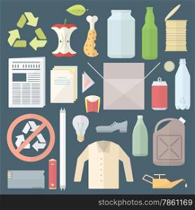 vector colored flat design icons and signs for separate collection of waste&#xA;