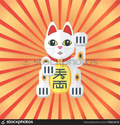 vector colored flat design japan maneki cat of luck on radiant background&#xA;