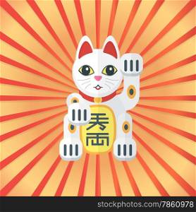 vector colored flat design japan maneki cat of luck on radiant background&#xA;