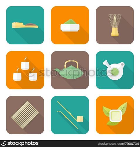 vector colored flat design japan tea ceremony equipment icons collection tools set&#xA;