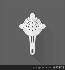 vector colored flat design metal bar hand strainer isolated illustration gray background long shadow&#xA;