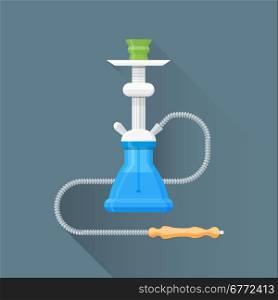 vector colored flat design metal hookah blue base water jar green bowl gray hose wooden tip illustration isolated gray background long shadow&#xA;