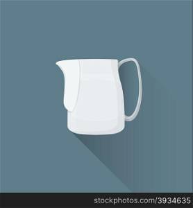 vector colored flat design metal milk pitcher with handle illustration isolated dark background long shadow&#xA;