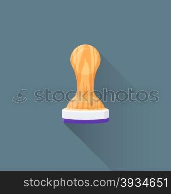 vector colored flat design office ink stamp tool wooden handle illustration isolated dark background long shadow&#xA;