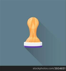 vector colored flat design office ink stamp tool wooden handle illustration isolated dark background long shadow&#xA;