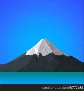 vector colored flat design polygonal japan Fujiyama mountain blue sky water landscape illustration background&#xA;