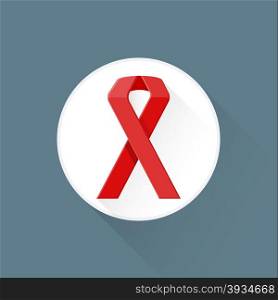vector colored flat design red ribbon disease cancer sign white circle illustration isolated dark background long shadow&#xA;