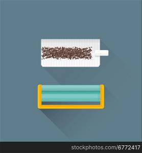 vector colored flat design rolling tobacco filter paper machine isolated illustration gray background long shadows&#xA;