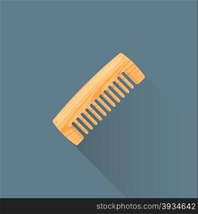 vector colored flat design rounded wooden comb illustration isolated dark background long shadow&#xA;