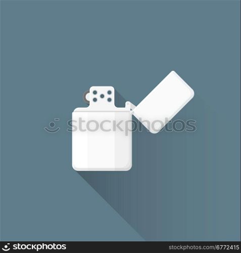 vector colored flat design shiny opened metal petrol lighter isolated illustration gray background long shadow&#xA;