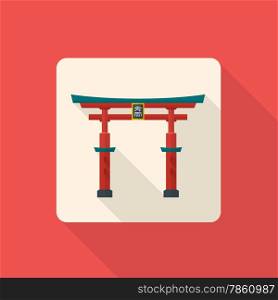 vector colored flat design traditional japan gate torii icon with shadow&#xA;