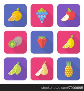 vector colored flat design various fruits icons set long shadow&#xA;