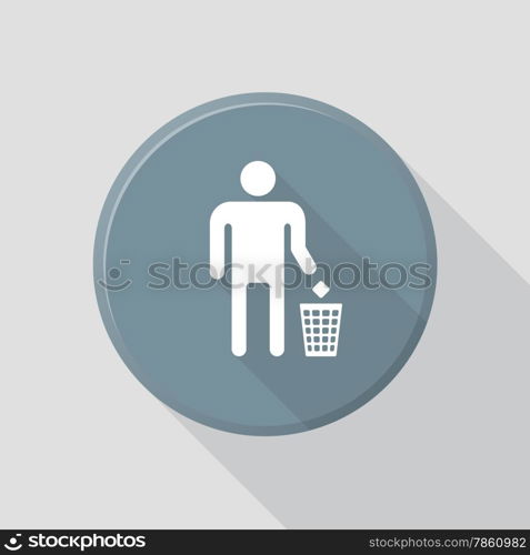 vector colored flat design waste sign icon man and dustbin with shadow&#xA;