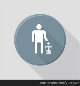 vector colored flat design waste sign icon man and dustbin with shadow&#xA;