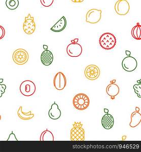 Vector colored line fruits icons on white pattern or background illustration. Vector line fruits icons pattern or background illustration