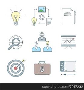 vector colored outline creative business process icons set white background&#xA;