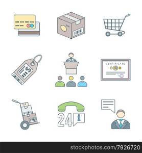 vector colored outline design business distribution marketing process illustration icons set white background&#xA;
