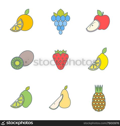 vector colored outline various fruits icons set&#xA;
