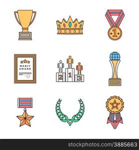vector colored outline various rewards prize sign icons set white background&#xA;