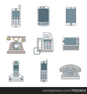 vector colored outline various telephones gadgets devices icons set&#xA;