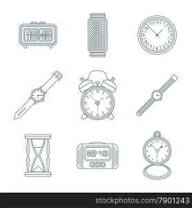 vector colored outline various types watches clocks icons set