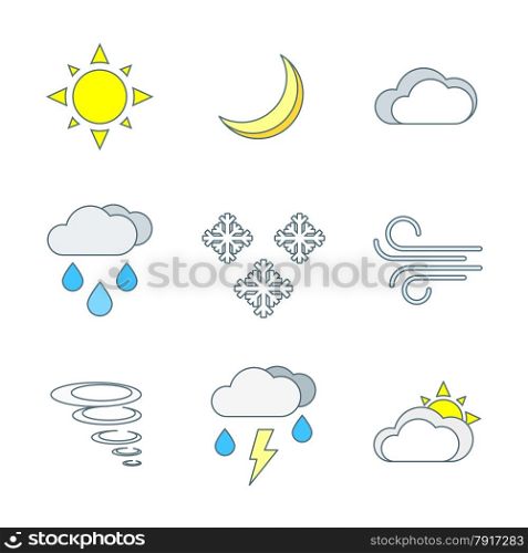vector colored outline weather forecast icons set white background&#xA;