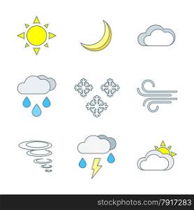 vector colored outline weather forecast icons set white background&#xA;