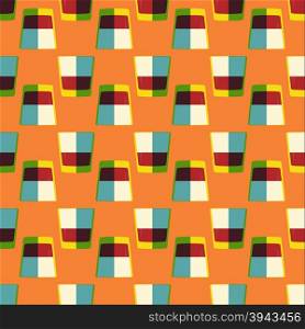 vector colored pop art style brown whisky glass seamless pattern on orange background&#xA;